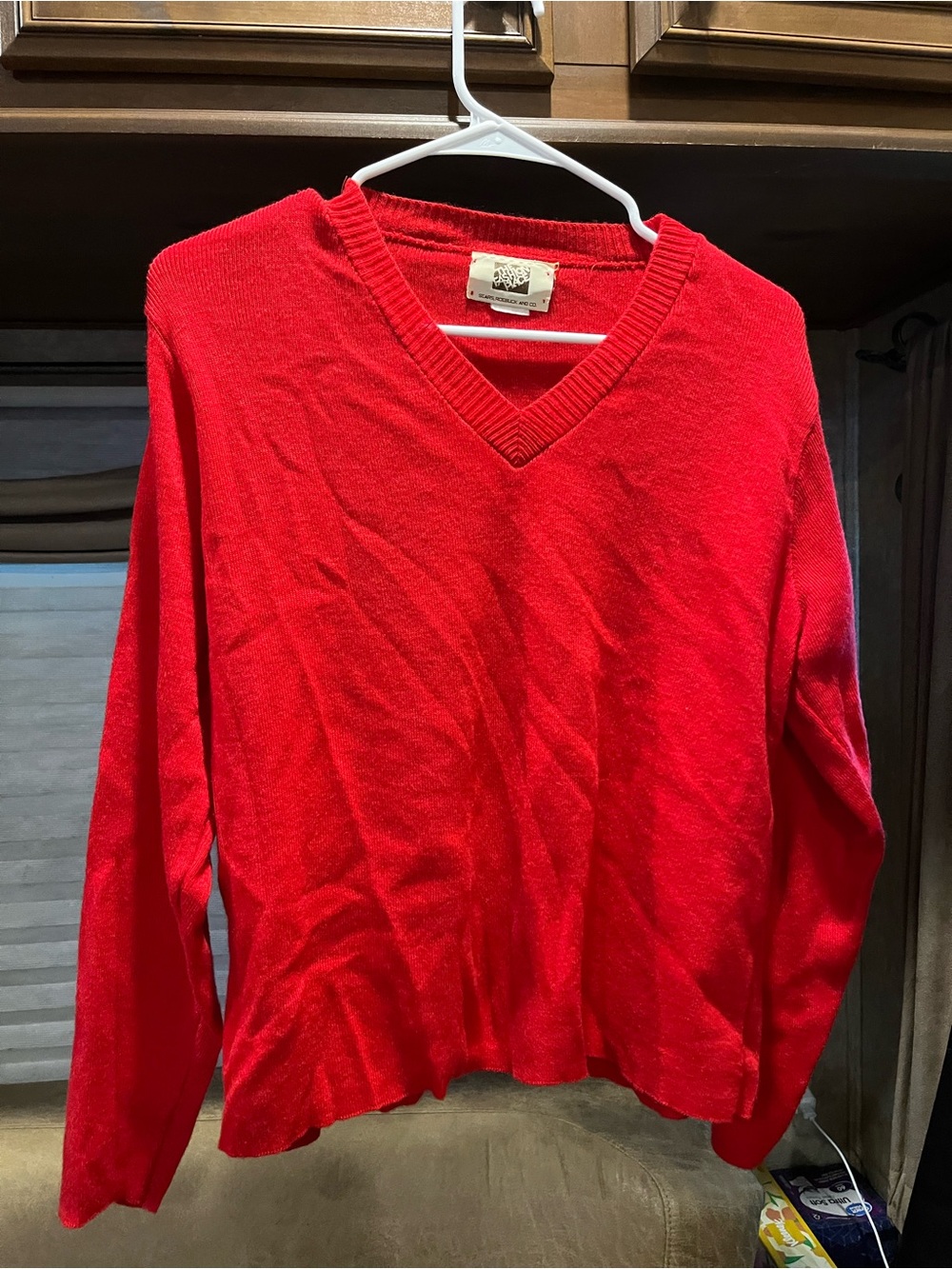 VTG 70s Sears The Fashion Place Red V-Neck Pullover Sweater Knit Top